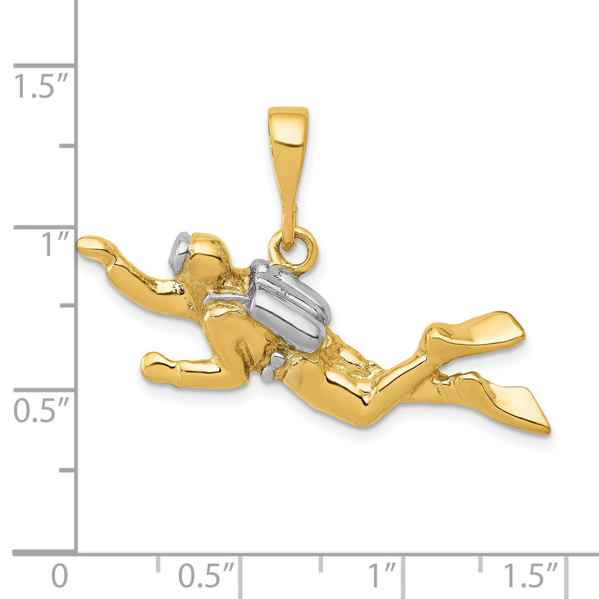 10k Multi-Tone Gold Scuba Diver Pendant with Detailed Gear and Fins, Nautical Adventure Charm
