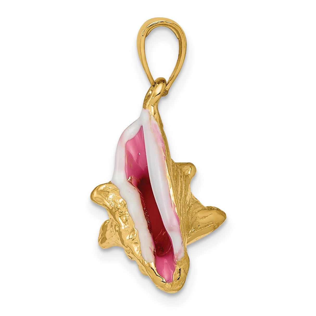 10k Yellow Gold Conch Shell Pendant with Pink and White Enamel, Nautical Coastal Design
