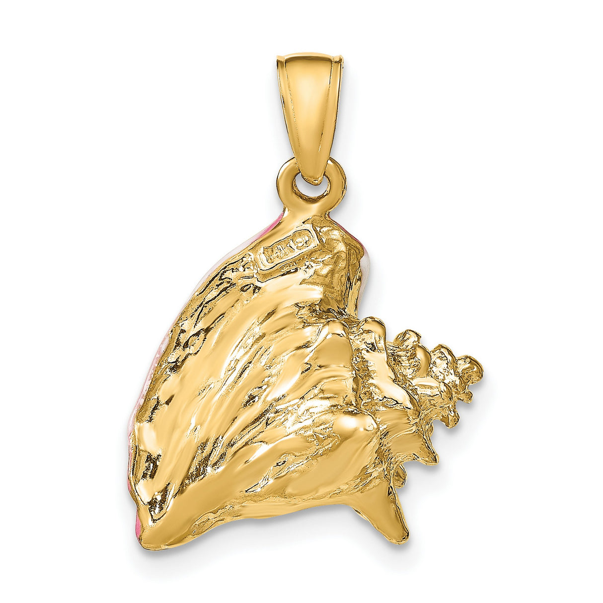 10k Yellow Gold Conch Shell Pendant with Pink and White Enamel, Nautical Coastal Design