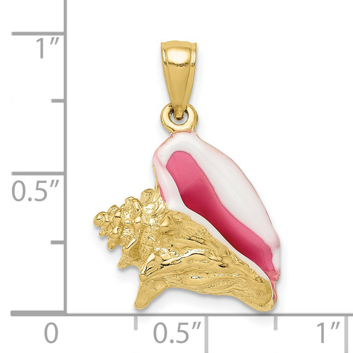 10k Yellow Gold Conch Shell Pendant with Pink and White Enamel, Nautical Coastal Design
