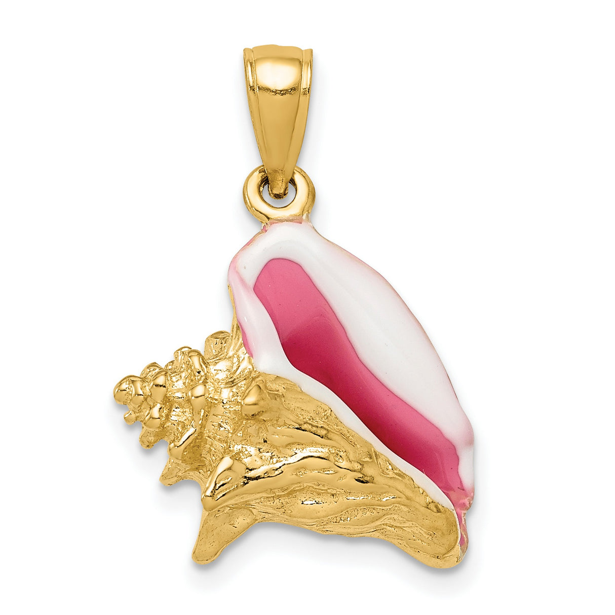 10k Yellow Gold Conch Shell Pendant with Pink and White Enamel, Nautical Coastal Design