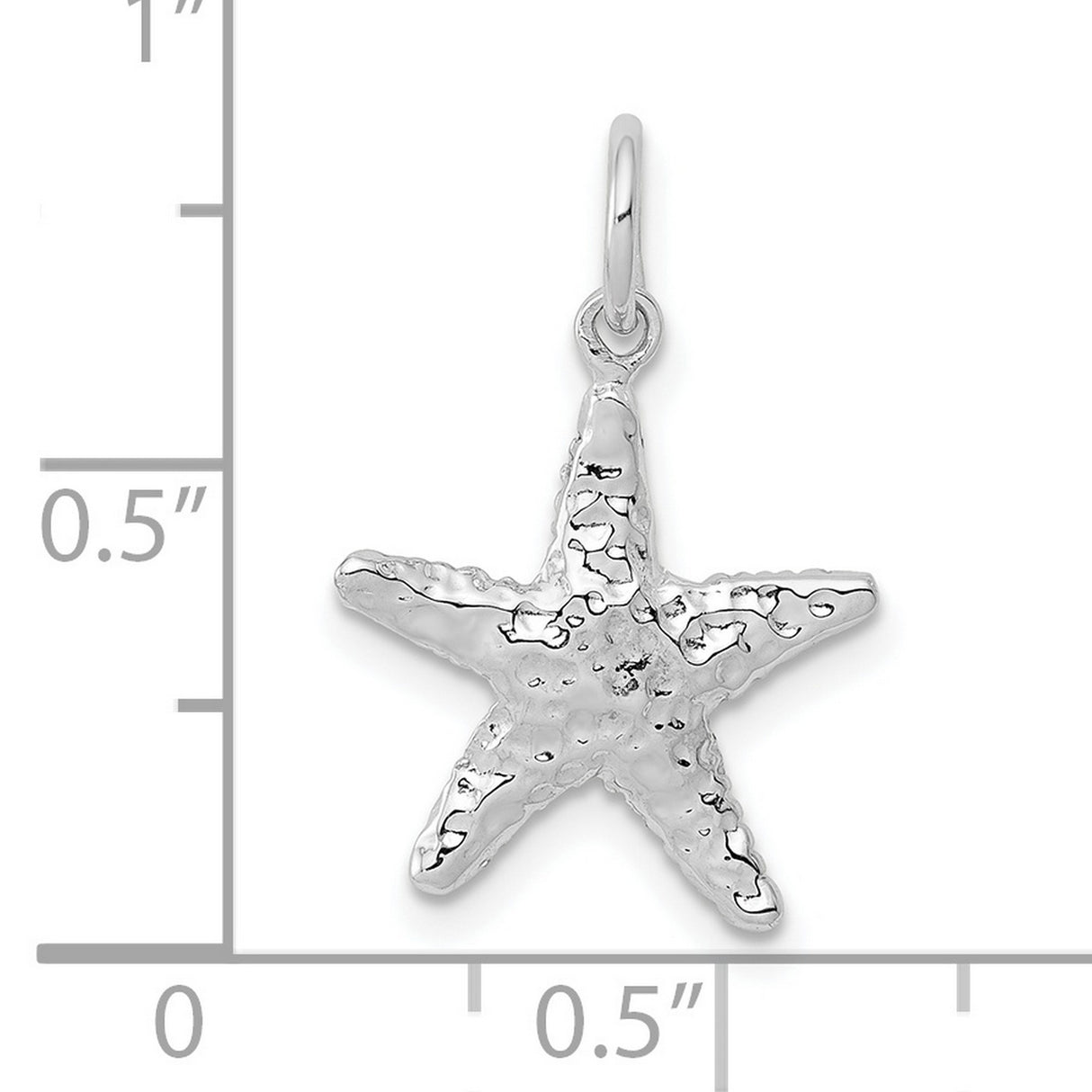 10k White Gold Starfish Pendant Charm, Textured Marine Life Design, Coastal Theme