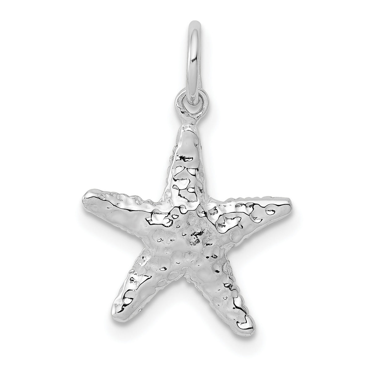 10k White Gold Starfish Pendant Charm, Textured Marine Life Design, Coastal Theme