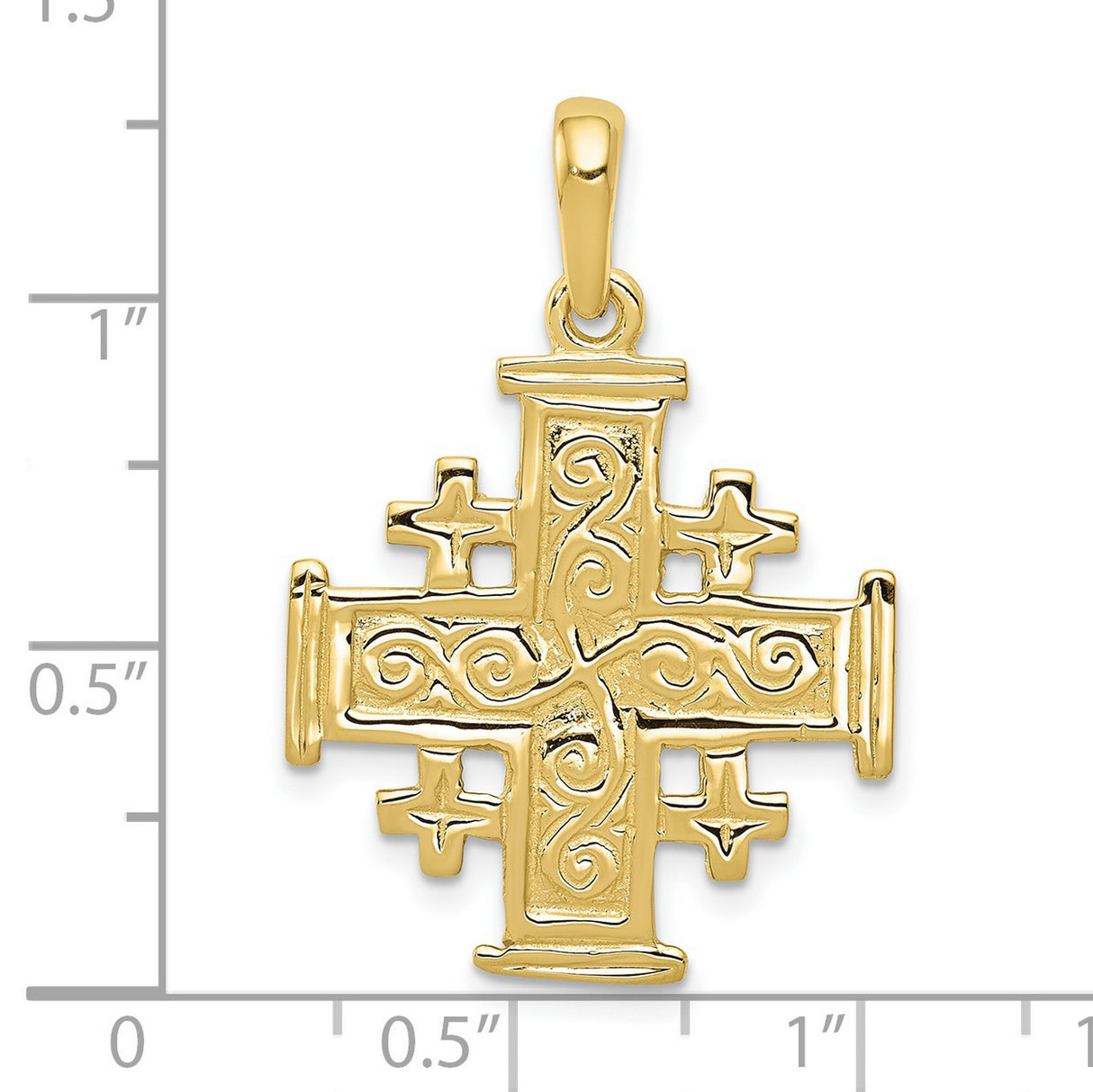 10k Yellow Gold Jerusalem Cross Pendant, Textured Religious Design for Men and Women