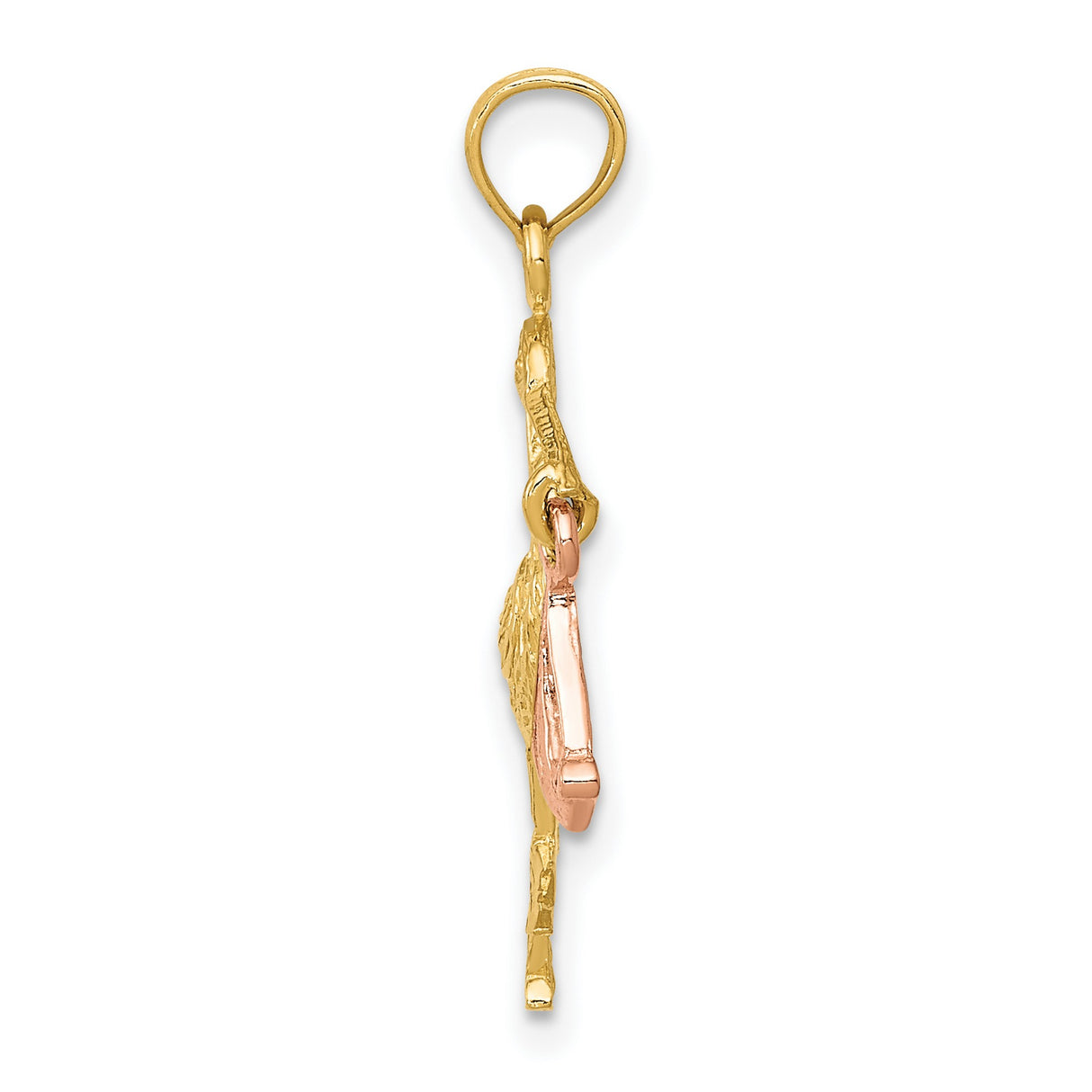 10k Two-Tone Gold Stork Pendant with Rose Gold Baby Bundle, Symbol of Motherhood and New Beginnings