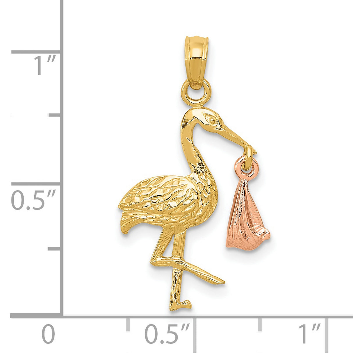 10k Two-Tone Gold Stork Pendant with Rose Gold Baby Bundle, Symbol of Motherhood and New Beginnings