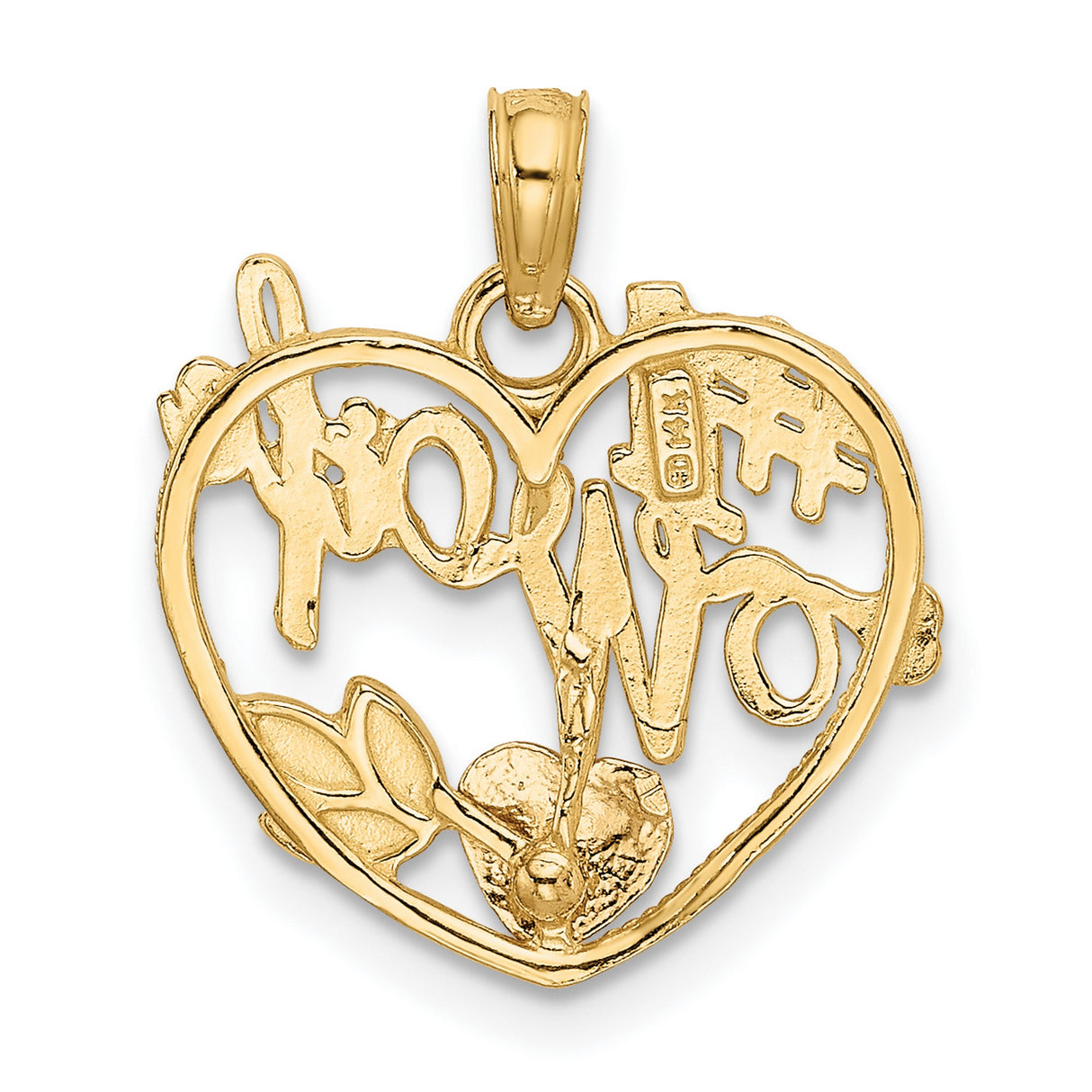 10k Two-Tone Gold Heart Pendant with #1 Wife Script and Rose Gold Leaf Accent