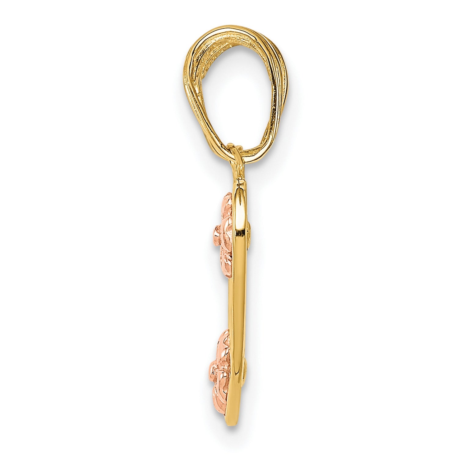 10k Two-Tone Gold Heart Pendant with Rose Gold Flowers, Mommy and Me Charm
