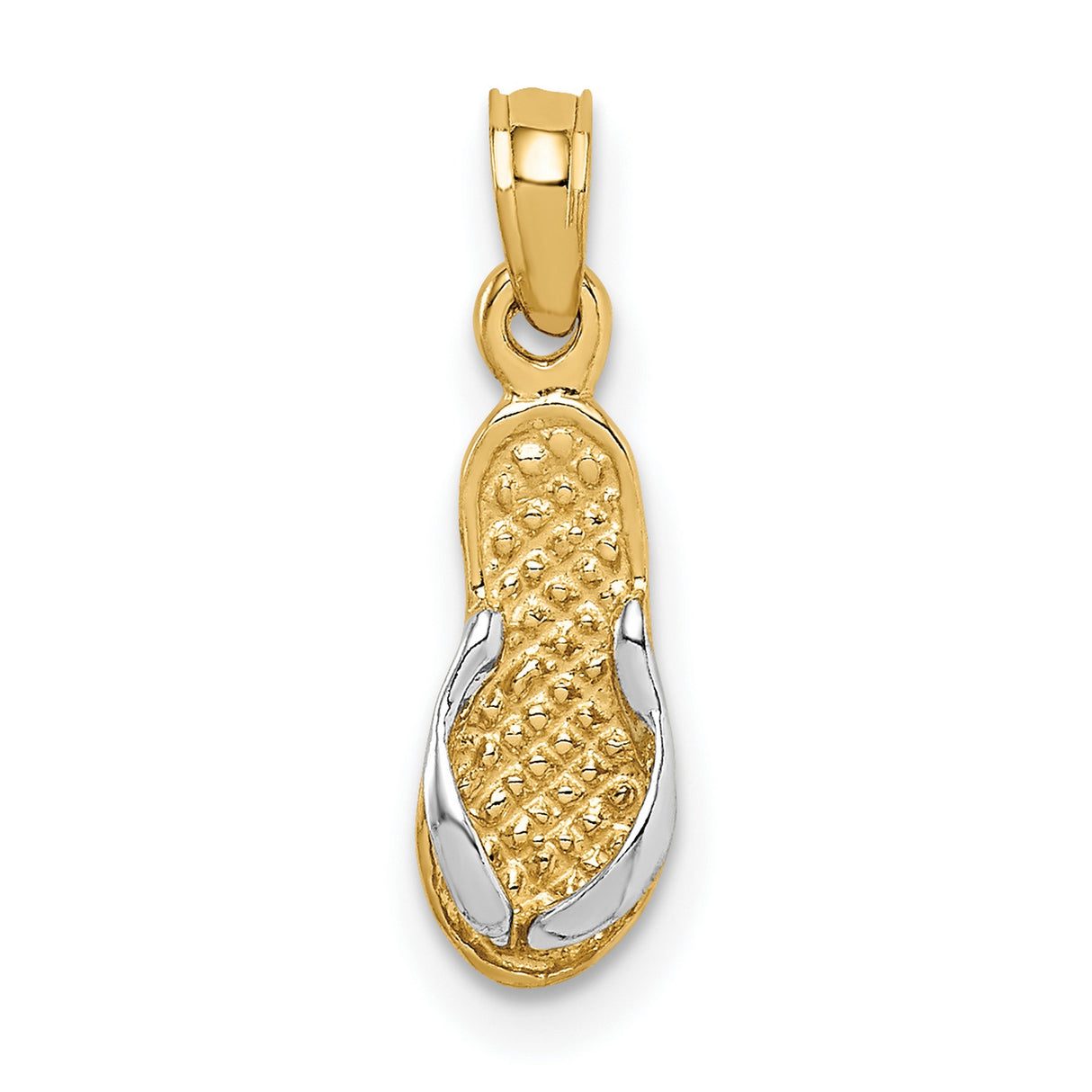 10k Multi-Tone Gold Flip Flop Sandal Pendant, Textured Beachwear Charm