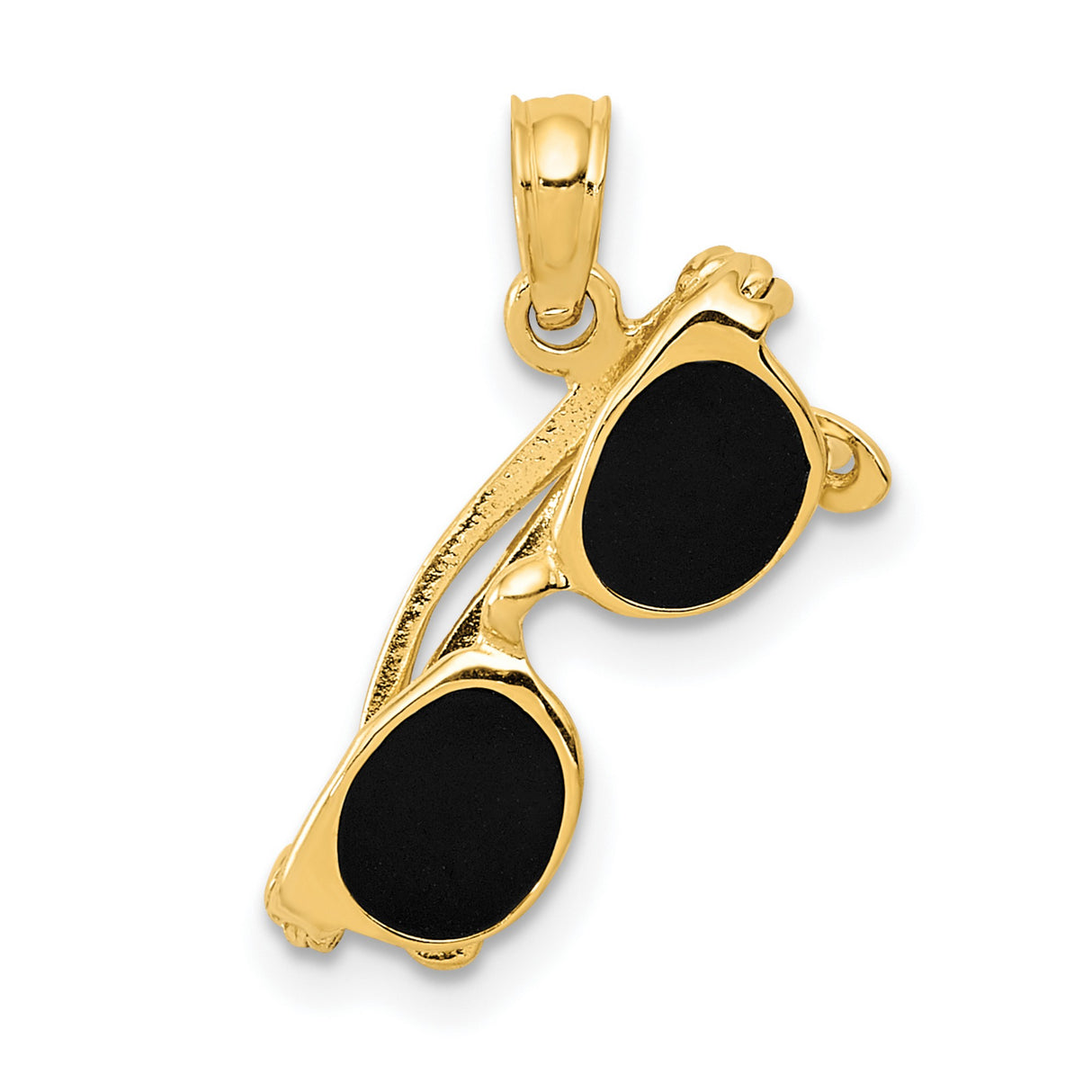 10k Yellow Gold Sunglasses Pendant with Black Enamel, Hip Hop Urban Street Style Charm