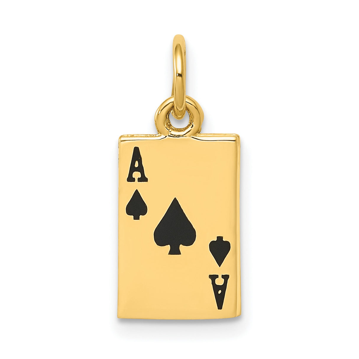 10k Yellow Gold Ace Spade Pendant with Black Enamel, Poker Theme Charm for Men or Unisex