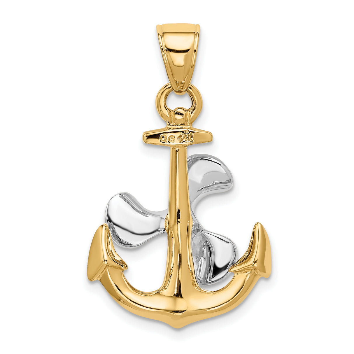 10k Two-Tone Gold Anchor with Propeller Pendant, Nautical Marine Religious Charm
