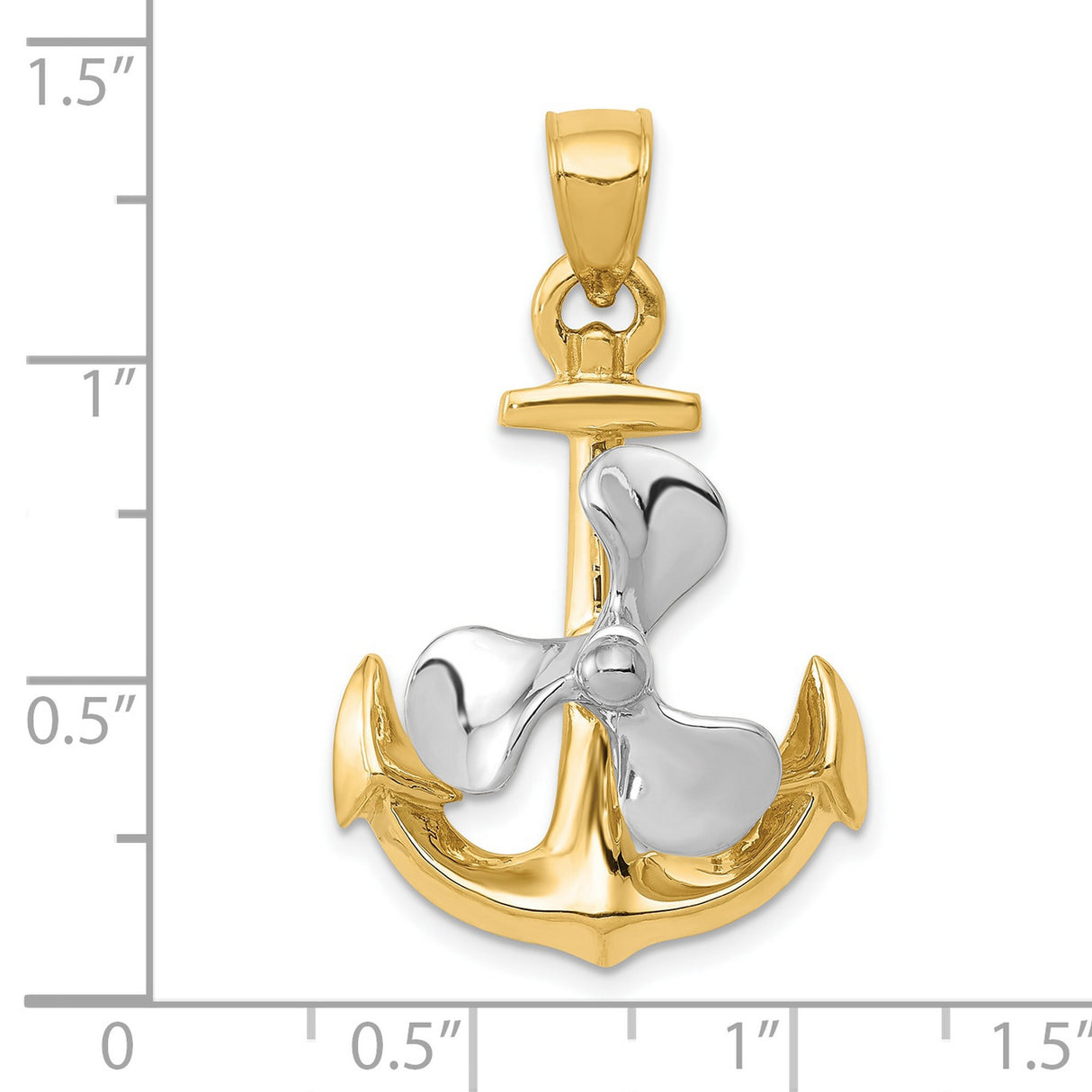 10k Two-Tone Gold Anchor with Propeller Pendant, Nautical Marine Religious Charm