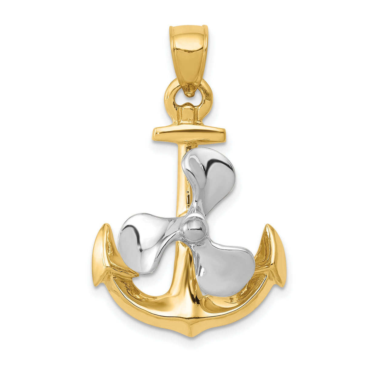 10k Two-Tone Gold Anchor with Propeller Pendant, Nautical Marine Religious Charm