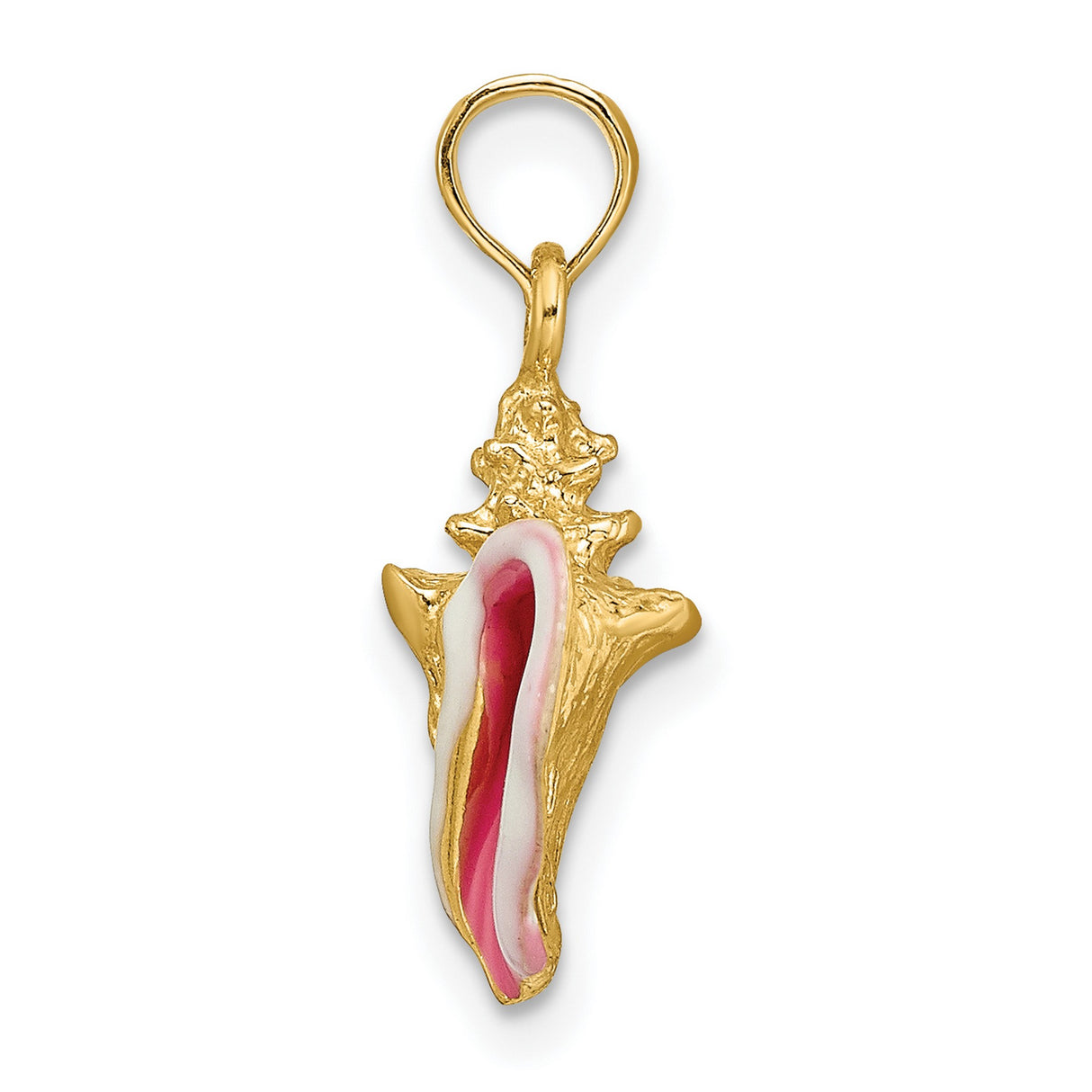 10k Yellow Gold Conch Shell Pendant with Pink and White Enamel, Coastal Ocean Charm
