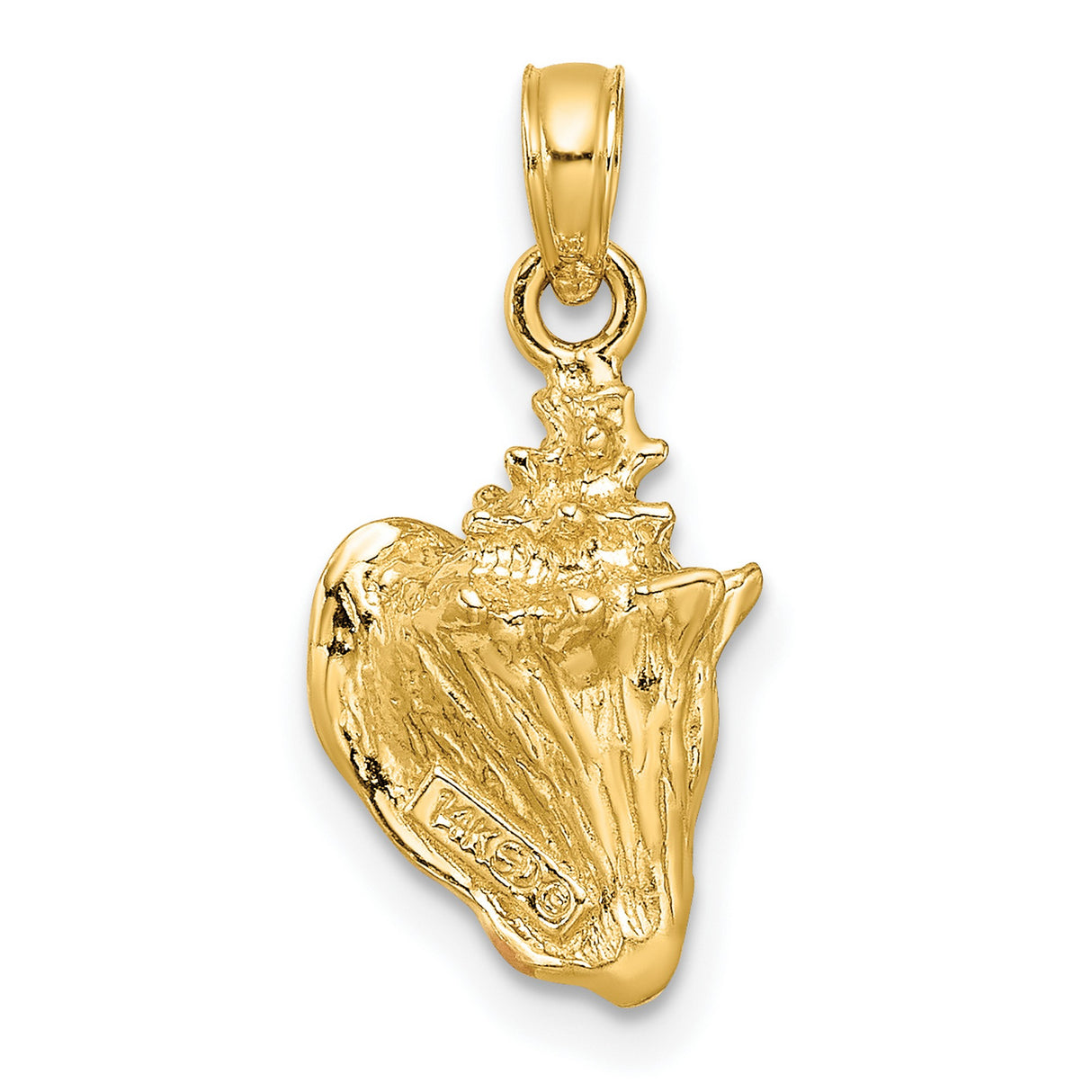 10k Yellow Gold Conch Shell Pendant with Pink and White Enamel, Coastal Ocean Charm