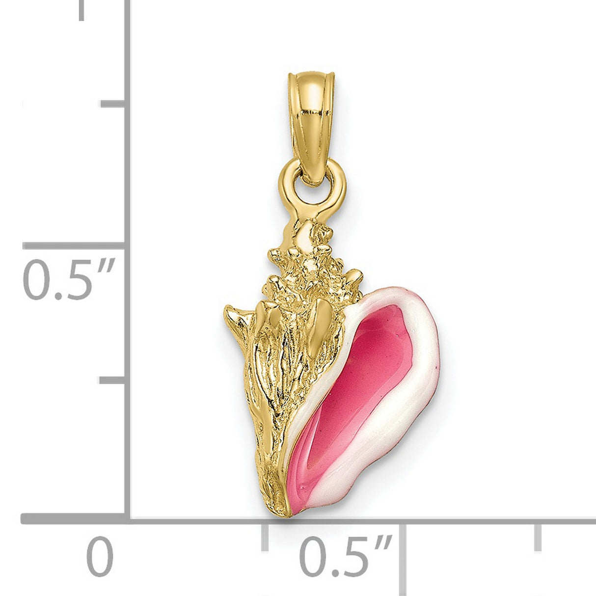 10k Yellow Gold Conch Shell Pendant with Pink and White Enamel, Coastal Ocean Charm