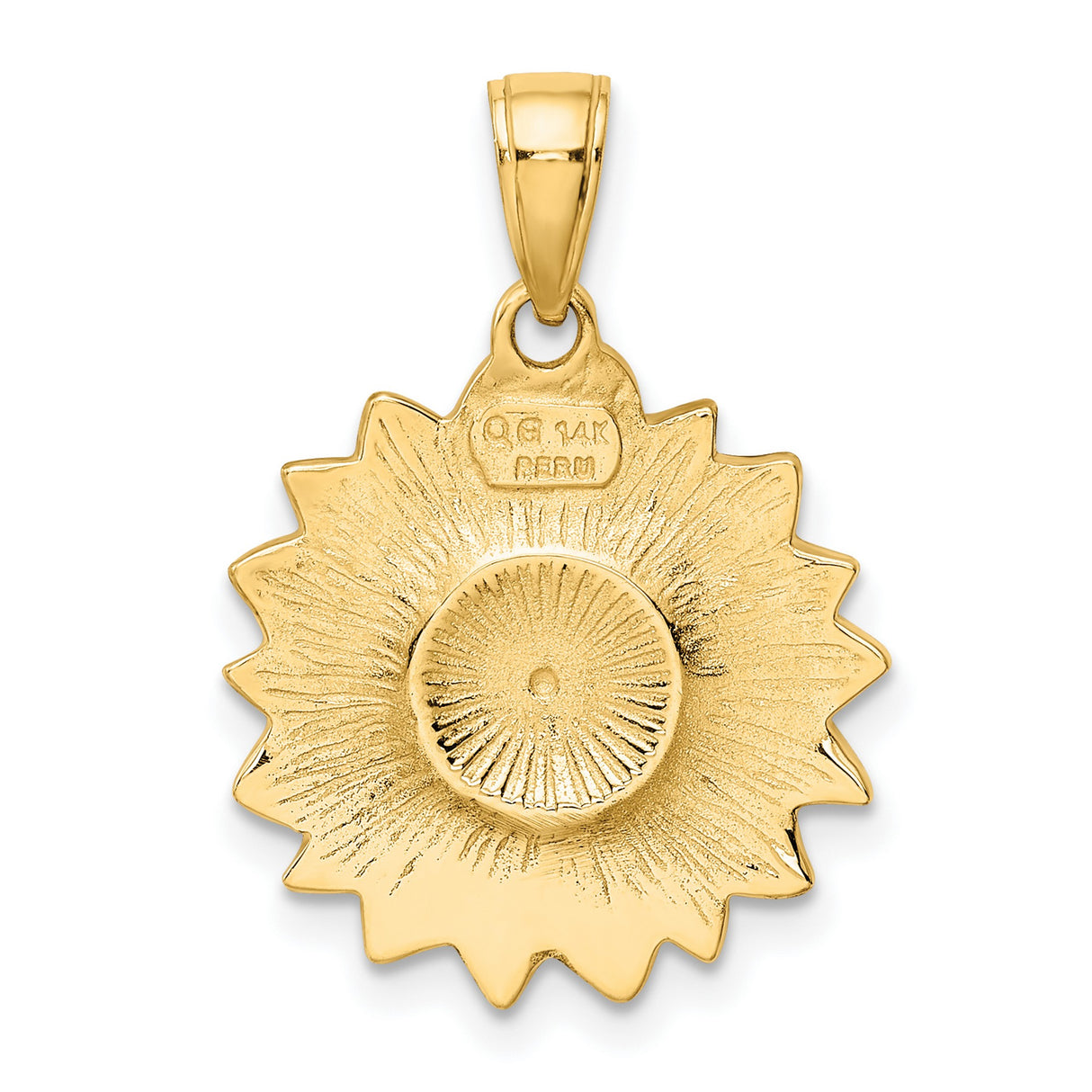 10k Yellow Gold Sunflower Pendant with Enamel Petals and Textured Center, Nature-Inspired Floral Jewelry