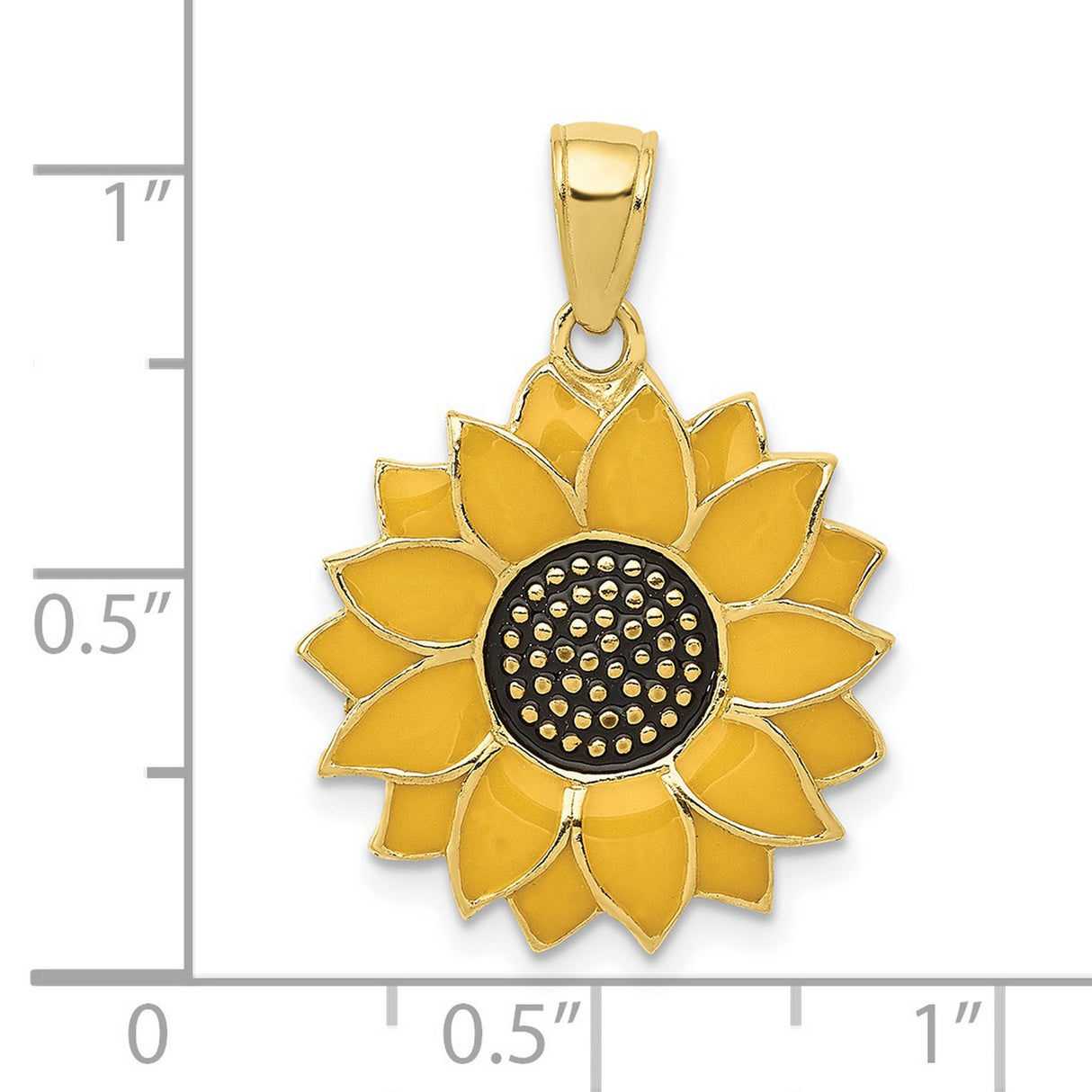 10k Yellow Gold Sunflower Pendant with Enamel Petals and Textured Center, Nature-Inspired Floral Jewelry