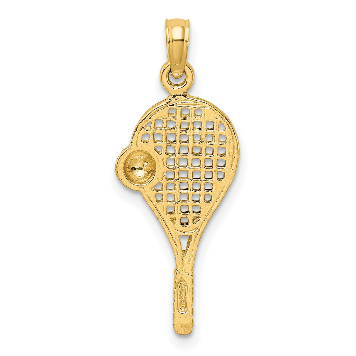 10k Multi-Tone Gold Tennis Racket Pendant with Ball Detail, Sports Charm for Athletes and Fans
