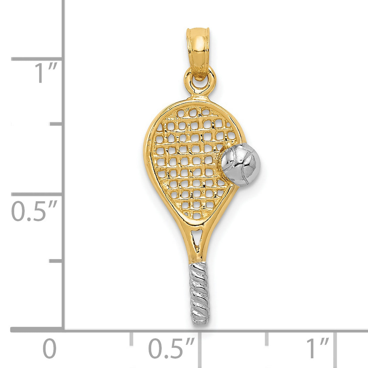 10k Multi-Tone Gold Tennis Racket Pendant with Ball Detail, Sports Charm for Athletes and Fans