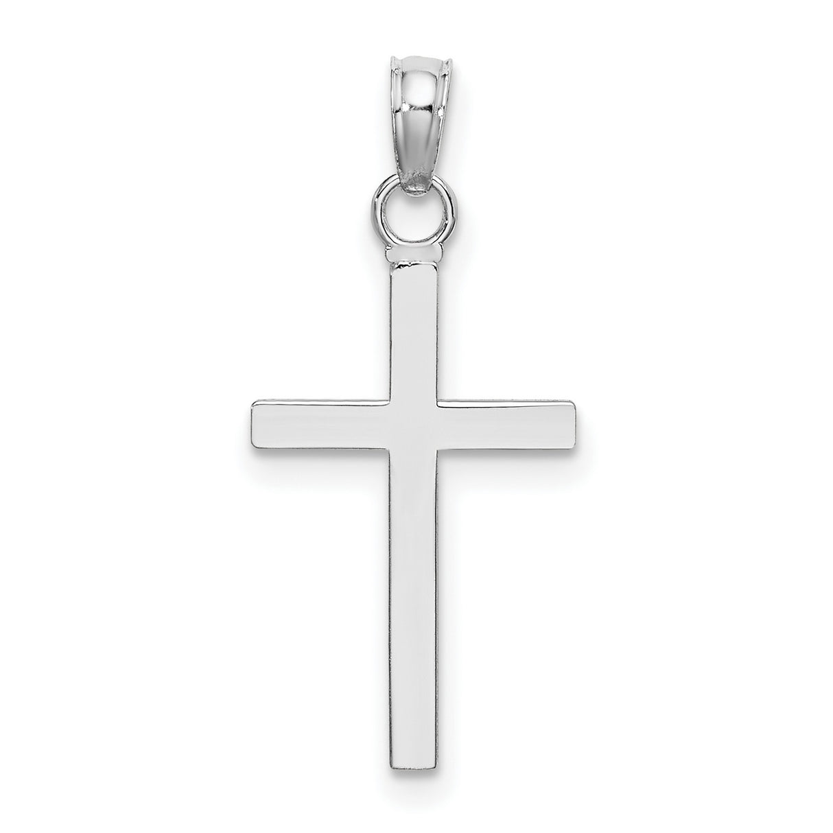 10k White Gold Cross Pendant, 3D Minimalist Faith Symbol Charm for Men and Women