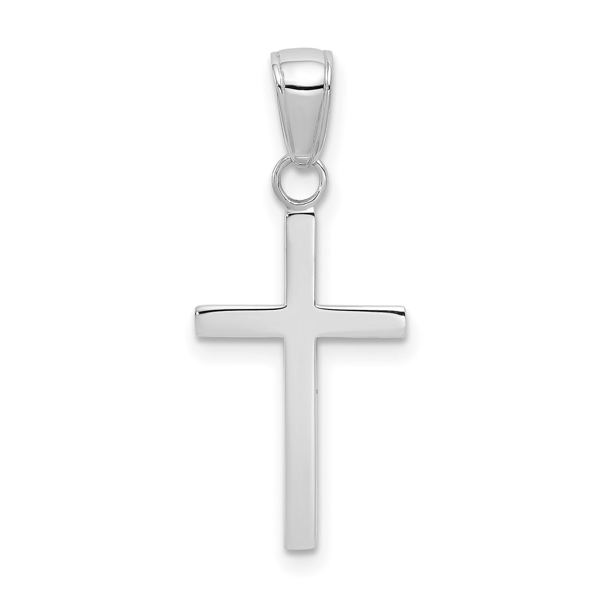 10k White Gold Cross Pendant, 3D Minimalist Faith Symbol Charm for Men and Women