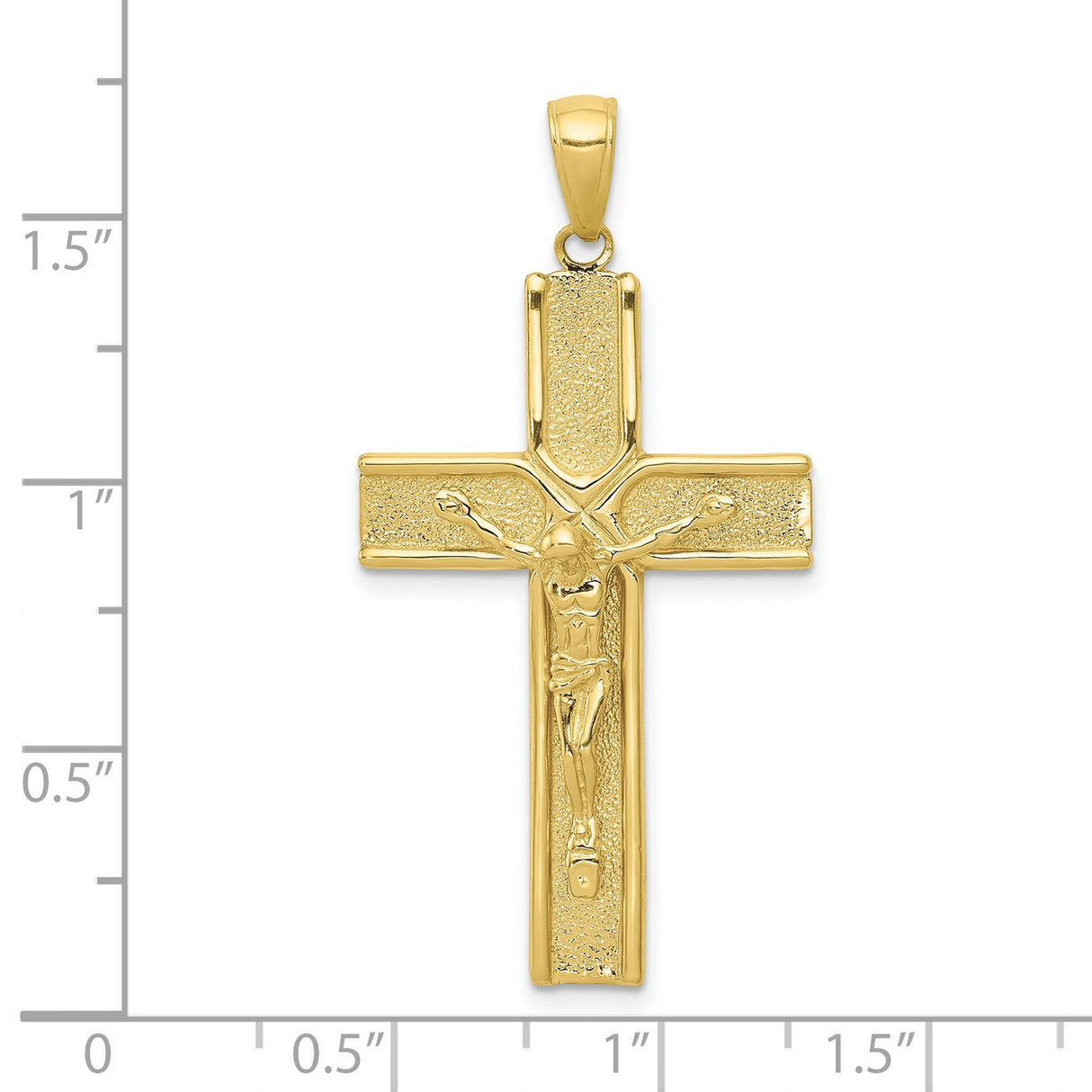 10k Yellow Gold Crucifix Cross Pendant with INRI Christ Figure and Satin Finish