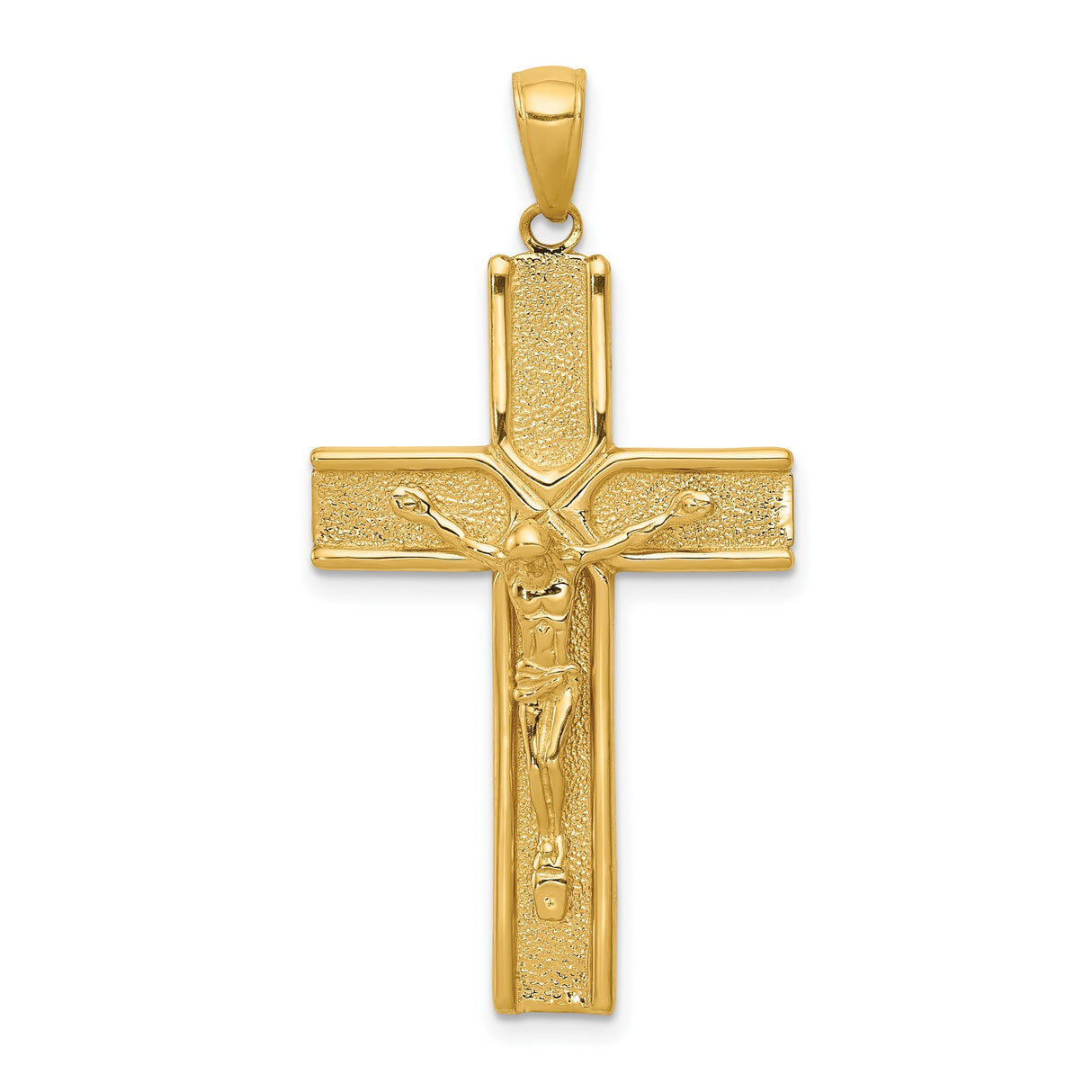 10k Yellow Gold Crucifix Cross Pendant with INRI Christ Figure and Satin Finish