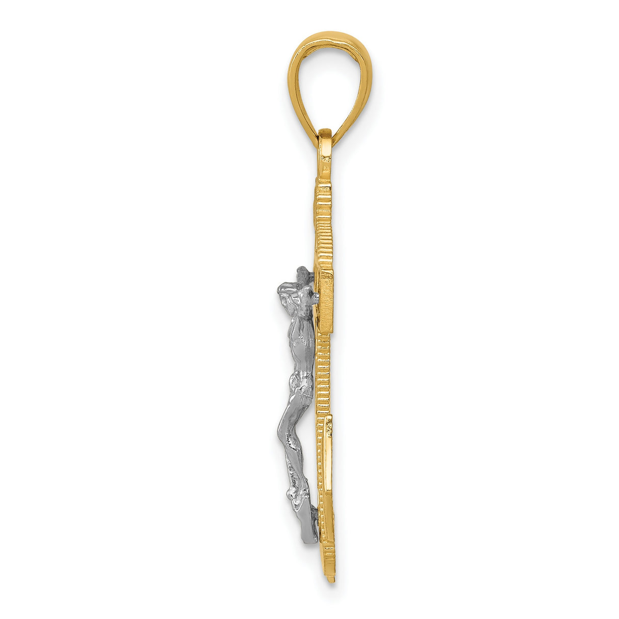 10k Two-Tone Gold Crucifix Anchor Pendant with Christ Figure and Ship Wheel Design