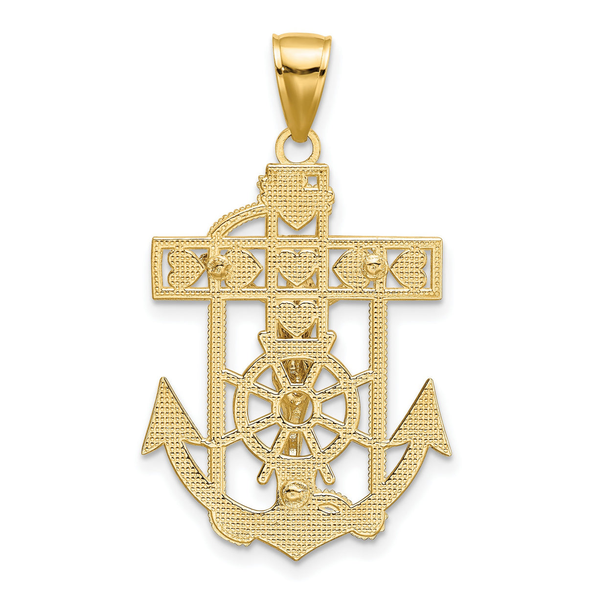 10k Multi-Tone Gold Crucifix Anchor Pendant with Christ Figure and Ship Wheel Accents