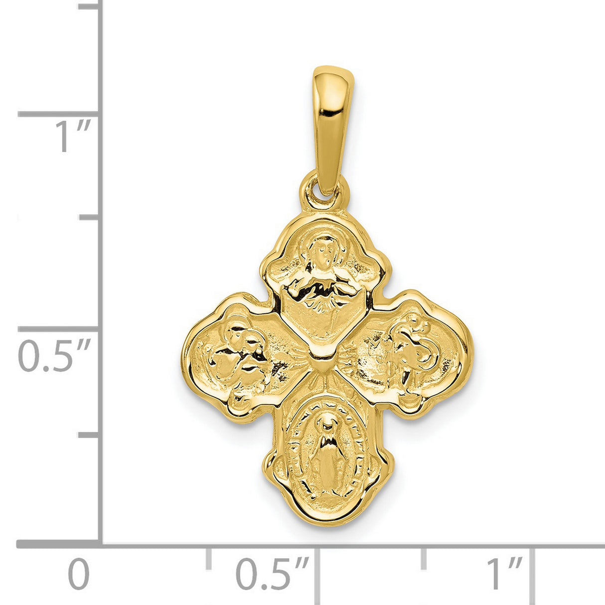 10k Yellow Gold Four-Way Catholic Cross Pendant with Sacred Heart and Saints
