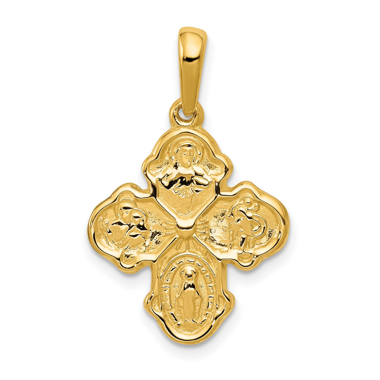 10k Yellow Gold Four-Way Catholic Cross Pendant with Sacred Heart and Saints