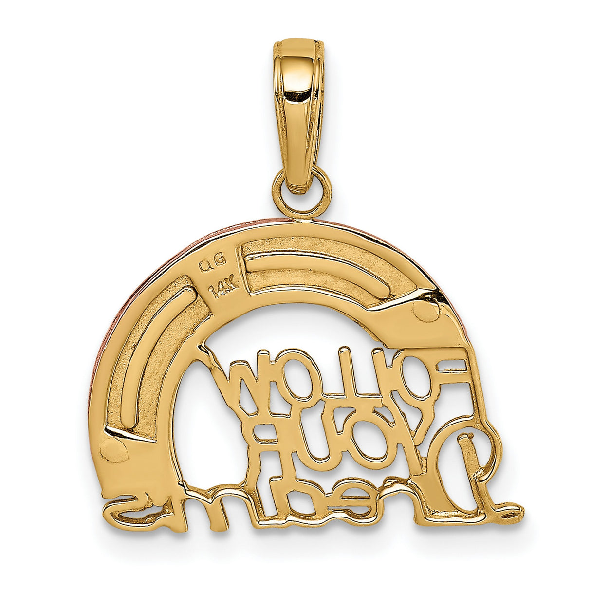 10k Two-Tone Gold Pendant, Rainbow Follow Your Dreams Design, Inspirational Message for Women