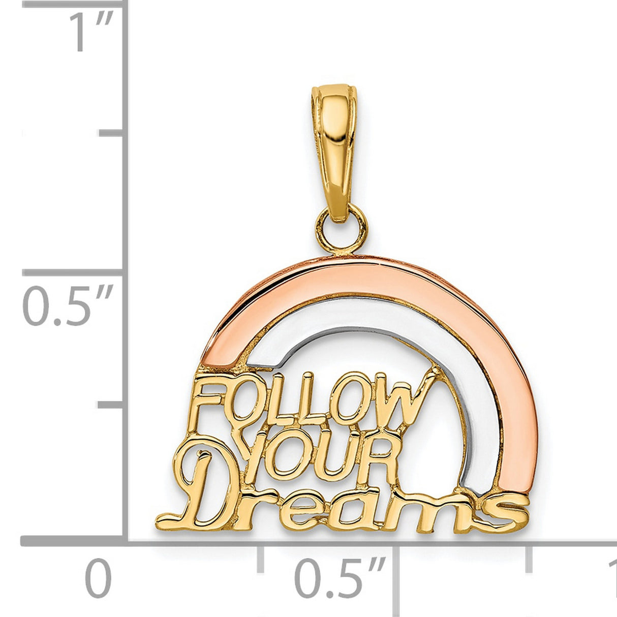 10k Two-Tone Gold Pendant, Rainbow Follow Your Dreams Design, Inspirational Message for Women