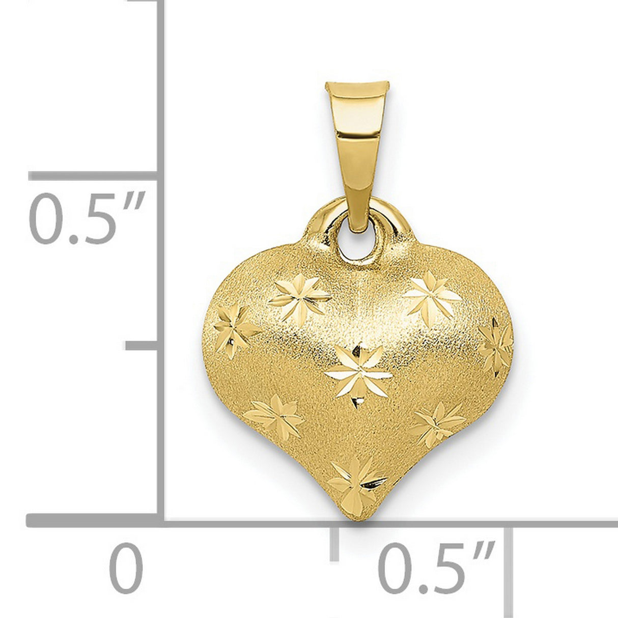10k Yellow Gold Heart Pendant with Brushed Finish, Starburst and Floral Design