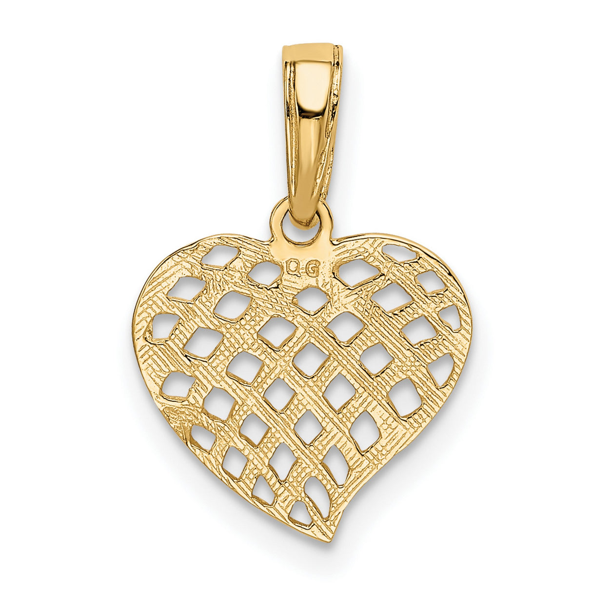 10k Yellow Gold Heart Pendant with Open Lattice and Woven Basket Weave Design
