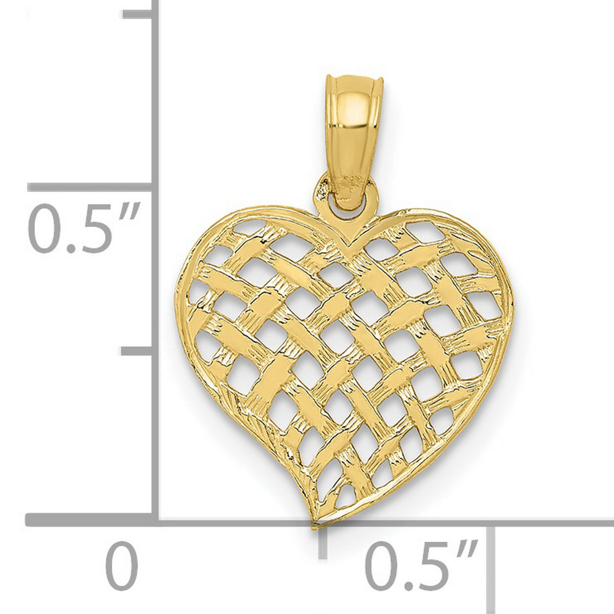 10k Yellow Gold Heart Pendant with Open Lattice and Woven Basket Weave Design