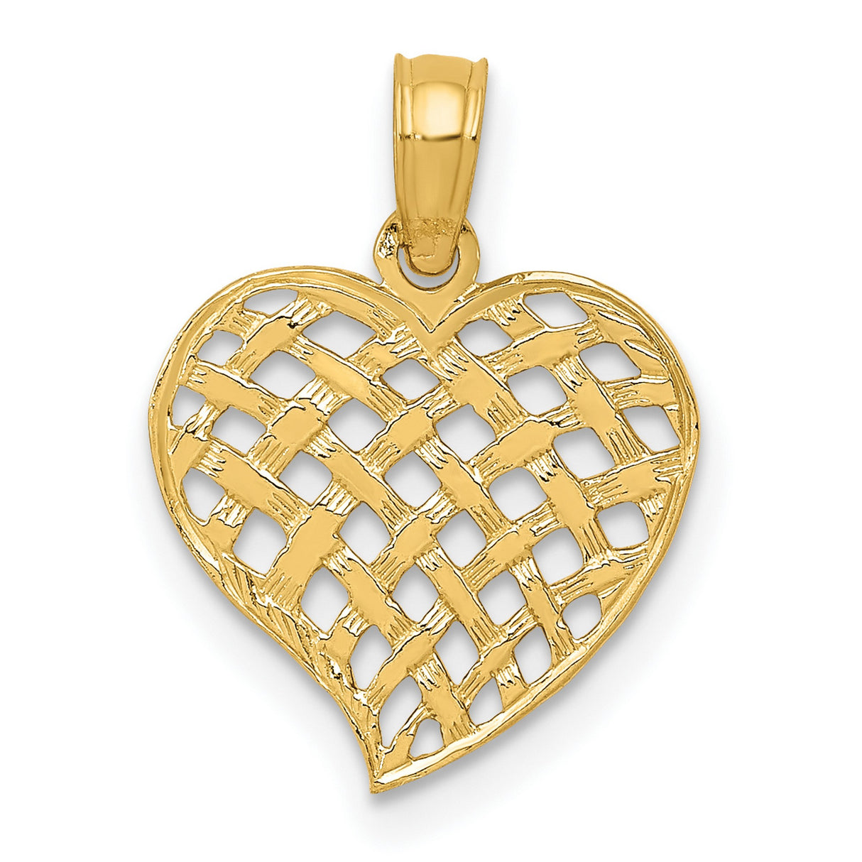 10k Yellow Gold Heart Pendant with Open Lattice and Woven Basket Weave Design