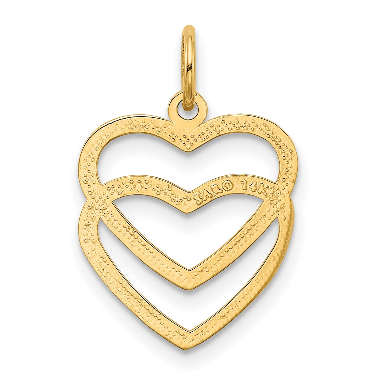 10k Yellow Gold Double Open Heart Pendant, Minimalist Nested Heart Jewelry Charm for Women