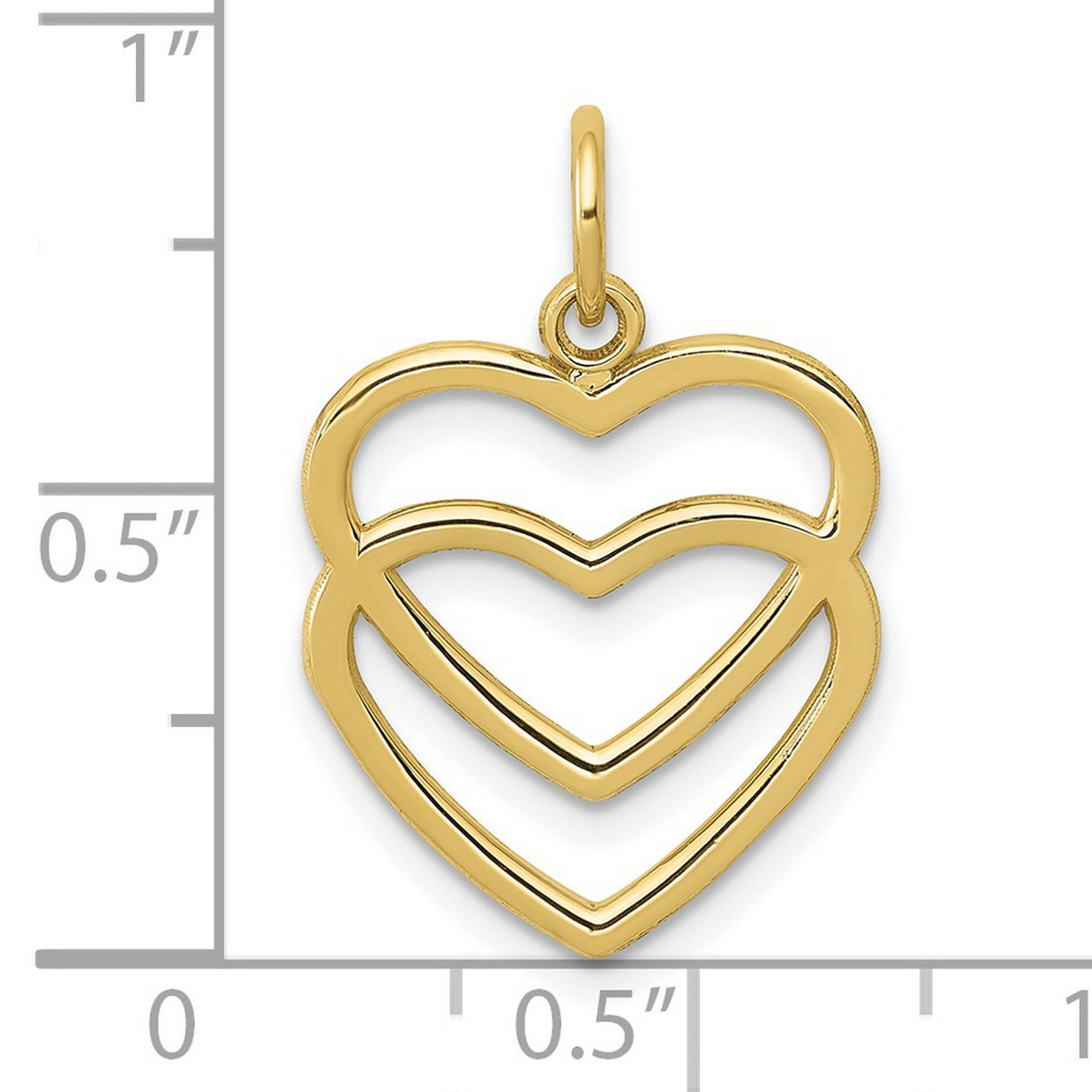 10k Yellow Gold Double Open Heart Pendant, Minimalist Nested Heart Jewelry Charm for Women