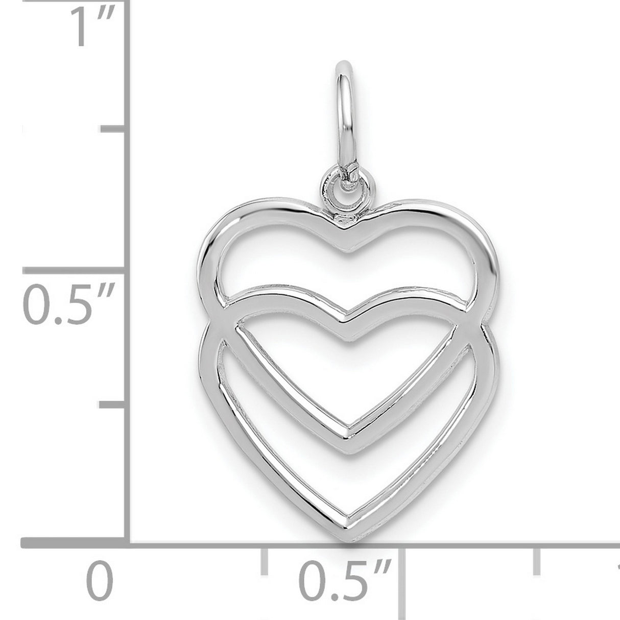 10k White Gold Heart Pendant with Triple Open Heart Design, Minimalist Romantic Style