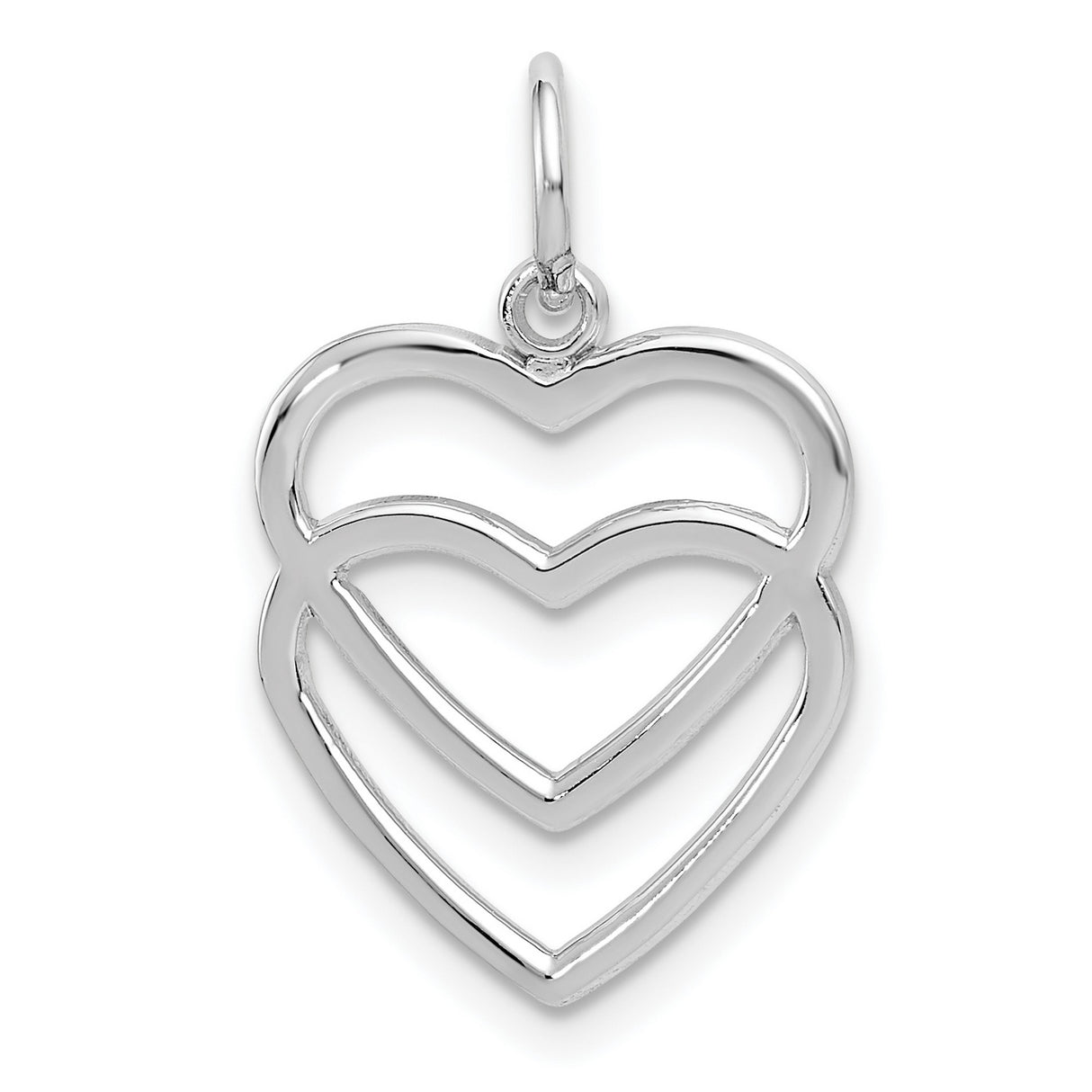 10k White Gold Heart Pendant with Triple Open Heart Design, Minimalist Romantic Style