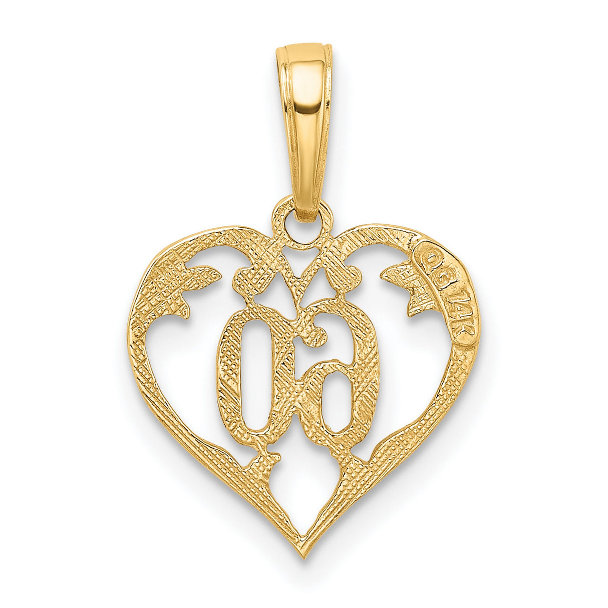 10k Yellow Gold Heart Pendant with Number 60 and Floral Scrollwork
