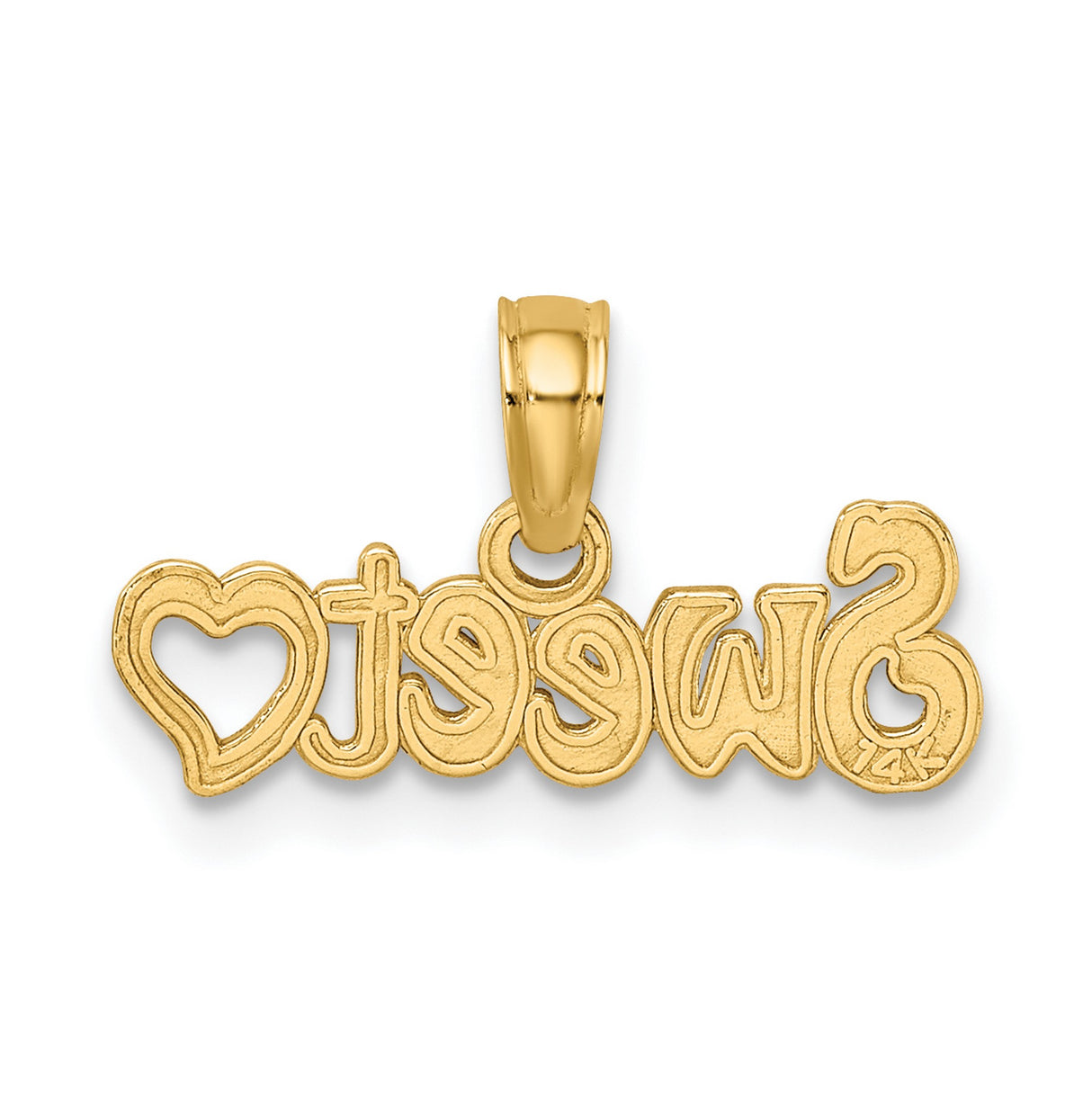 10k Yellow Gold Sweet Word Pendant with Heart Script, Cursive Charm for Women or Girls