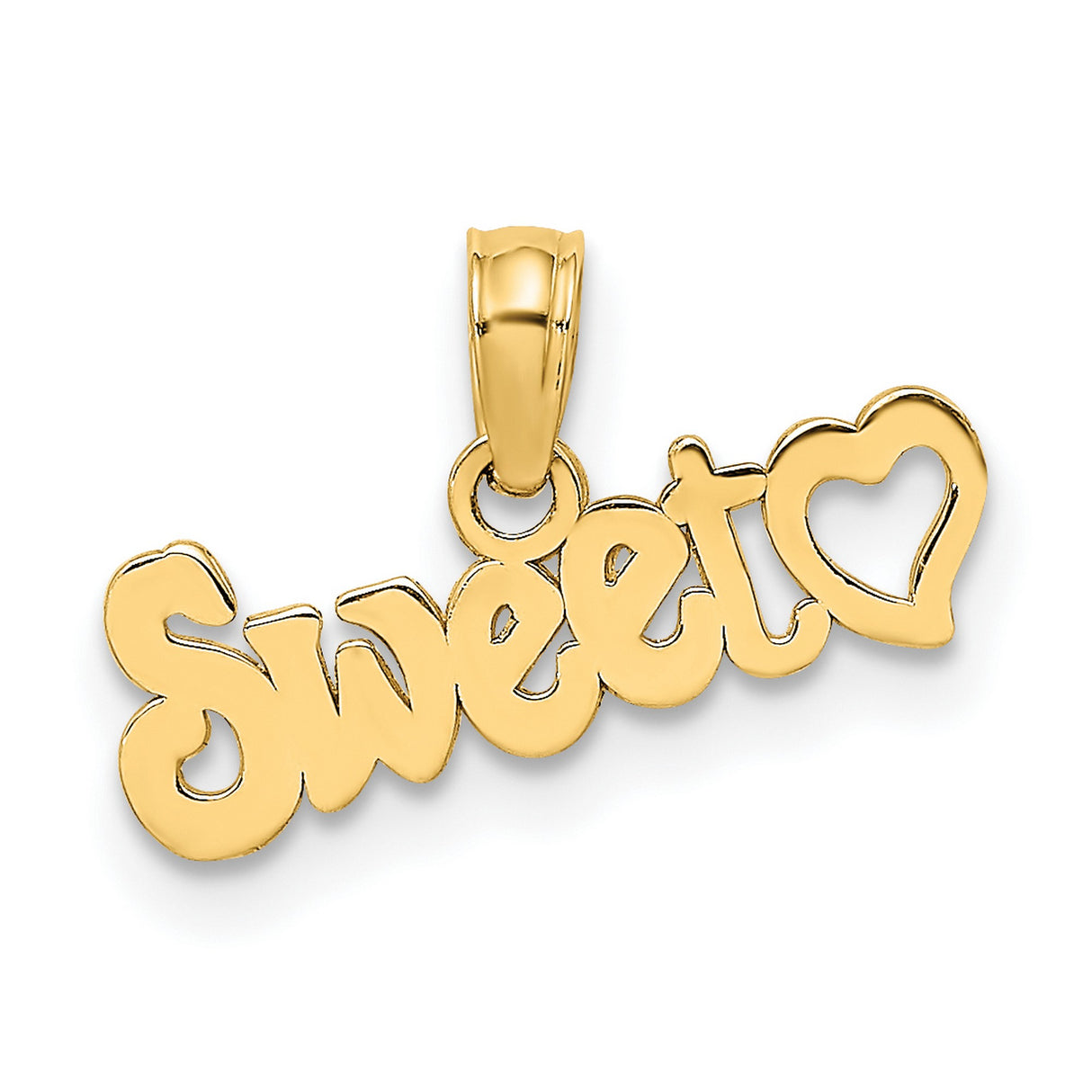 10k Yellow Gold Sweet Word Pendant with Heart Script, Cursive Charm for Women or Girls