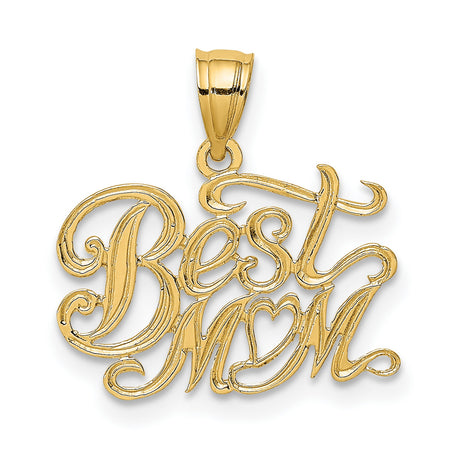 10k Yellow Gold Mom Pendant with Heart Design and Script Lettering