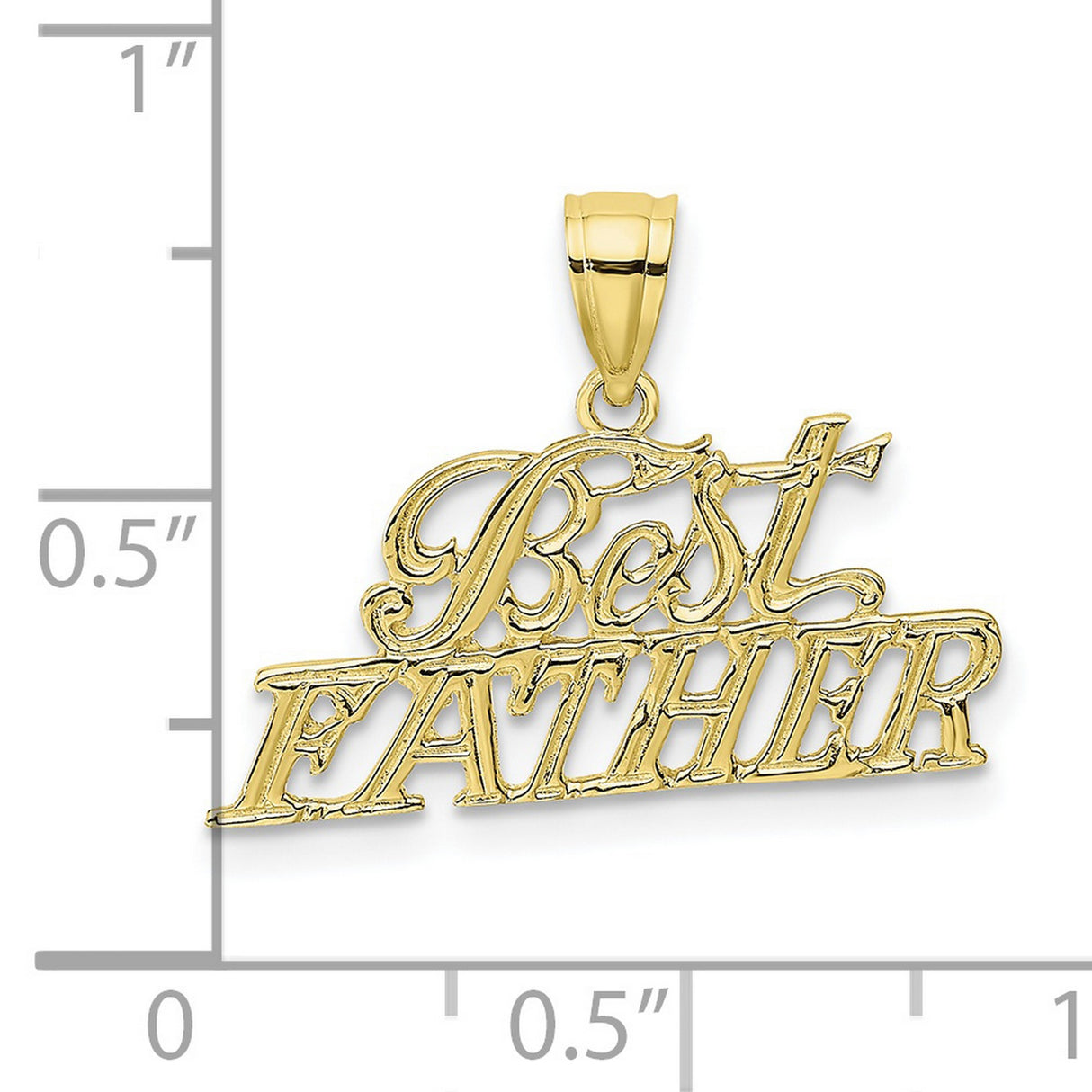 10k Yellow Gold Father Pendant with Bold Cursive Script, Religious Mens Jewelry