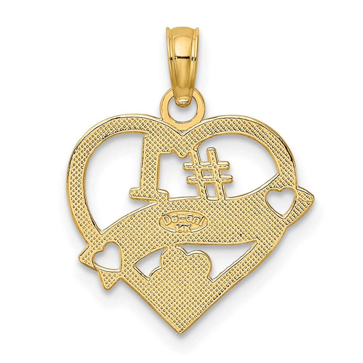 10k Yellow Gold Heart Pendant with Flower Design and Number 1 Wife Charm