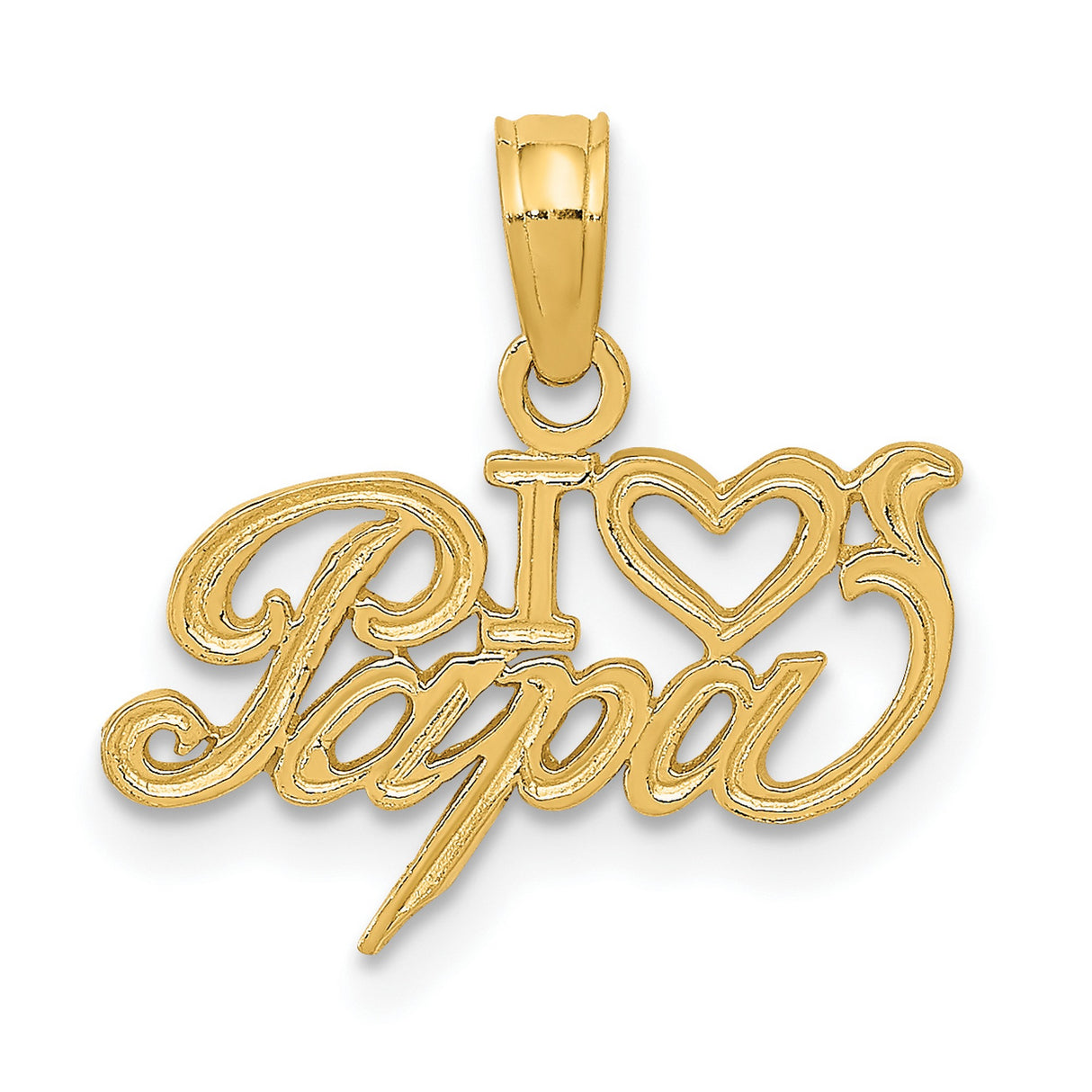10k Yellow Gold I Love Papa Heart Pendant, Script Font, Unisex Tribute Jewelry